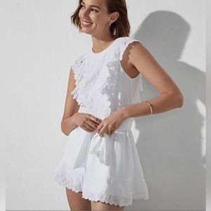 Express Lace Embroidered Frill Sleeve Tie Waist Lined Romper, XS - NWOT